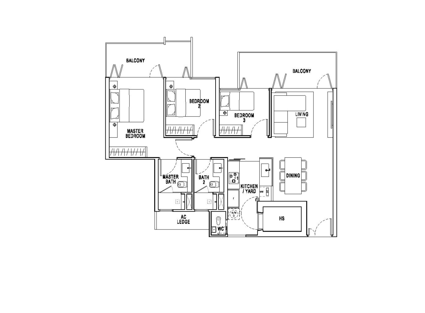 pollen and bleu 3 bedroom layout