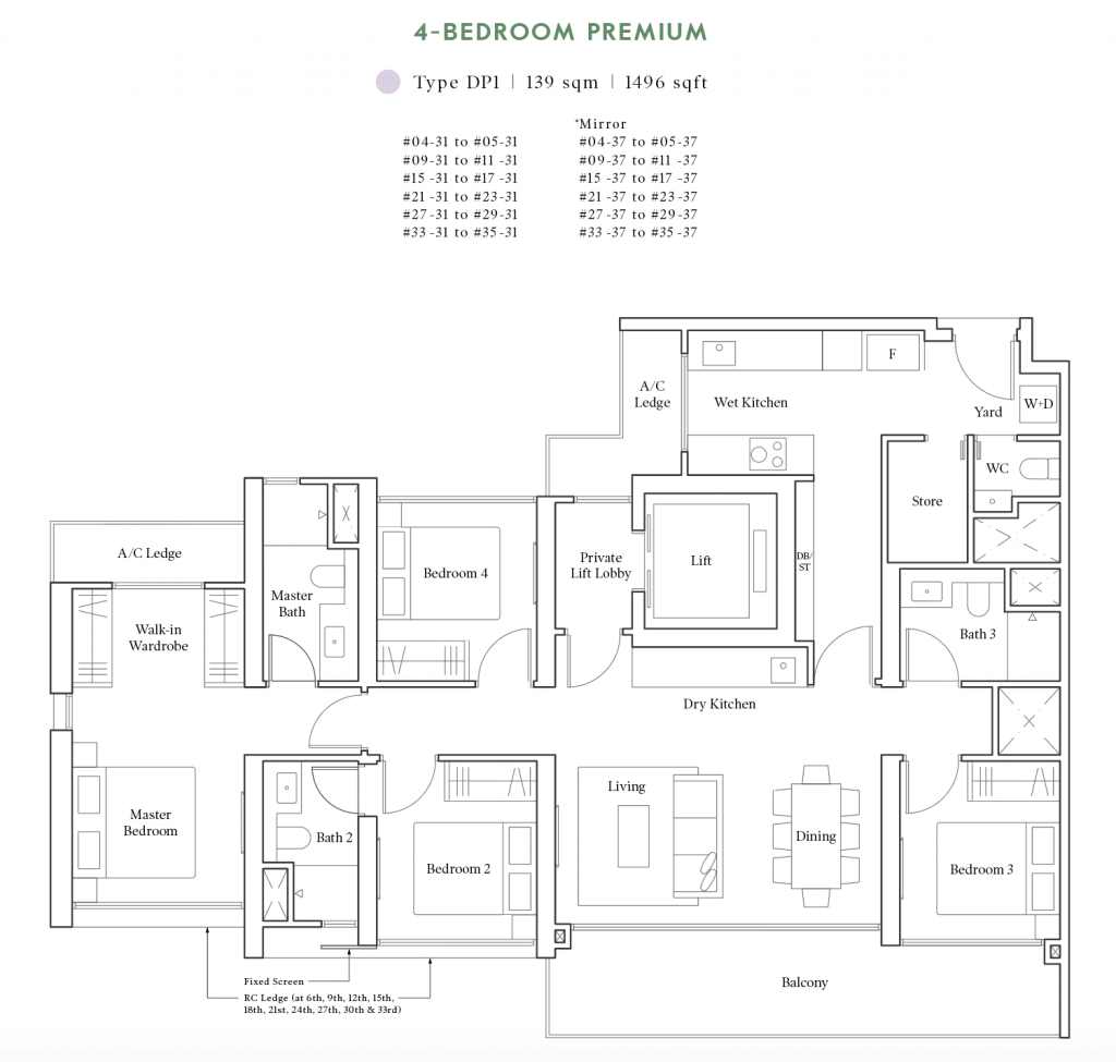 avenue south residence 4 bedroom floorplan