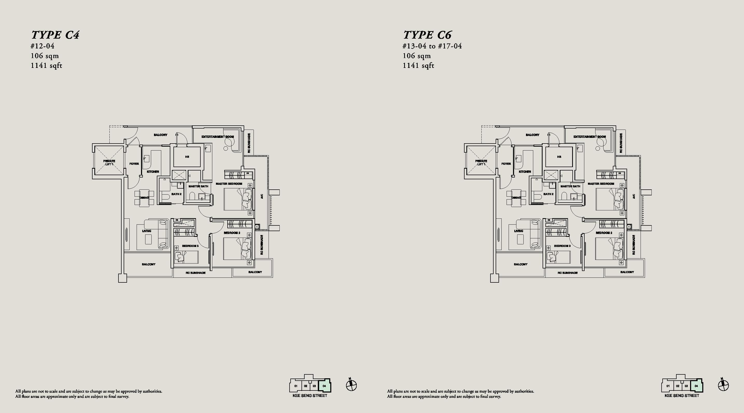 onze tanjong pagar 3 bedroom dual key floorplan