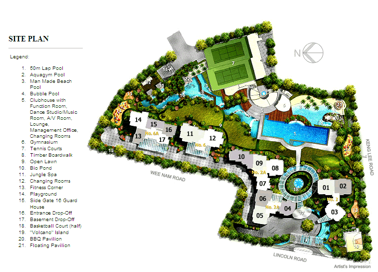 Park Infinia at Wee Nam site plan with 50m lap pool, tennis courts and clubhouse