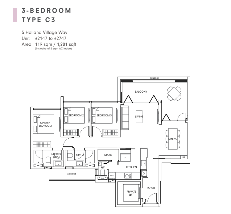 One holland village residences 3 bedroom floorplan