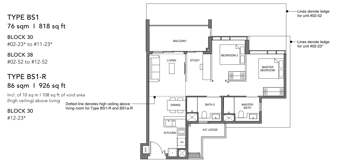 leedon green 2 bedroom study floorplan