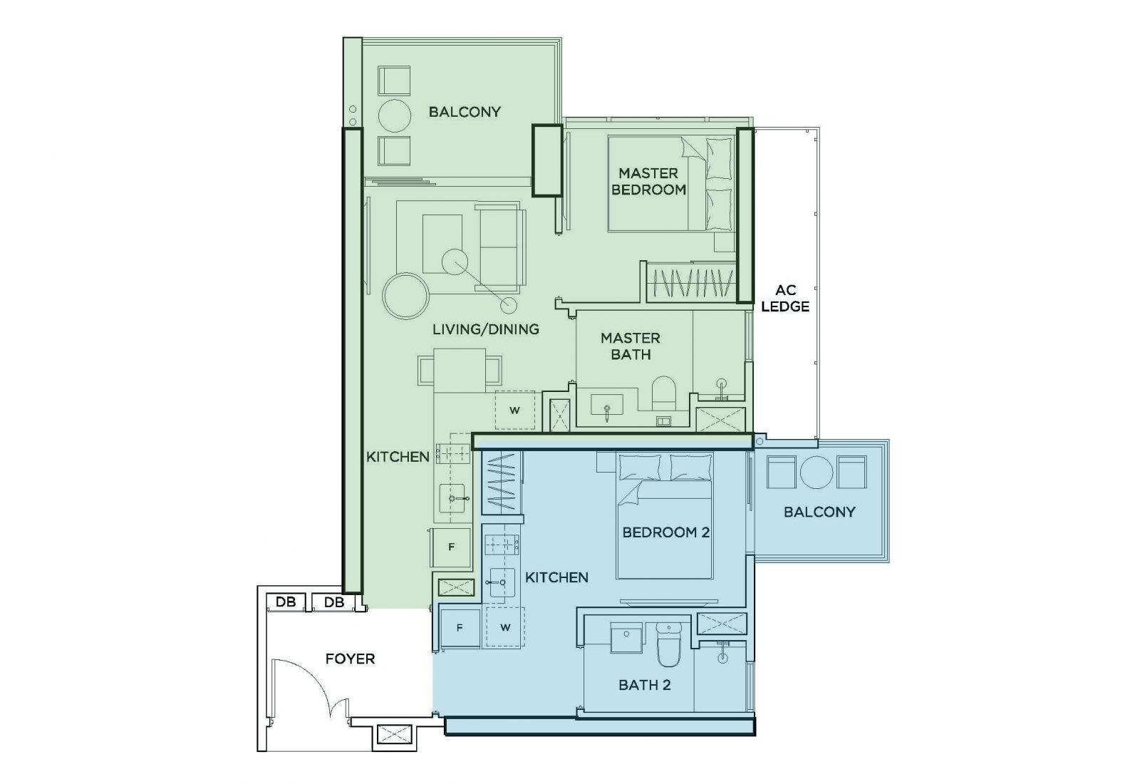 2 bedroom dual key condo floorpan