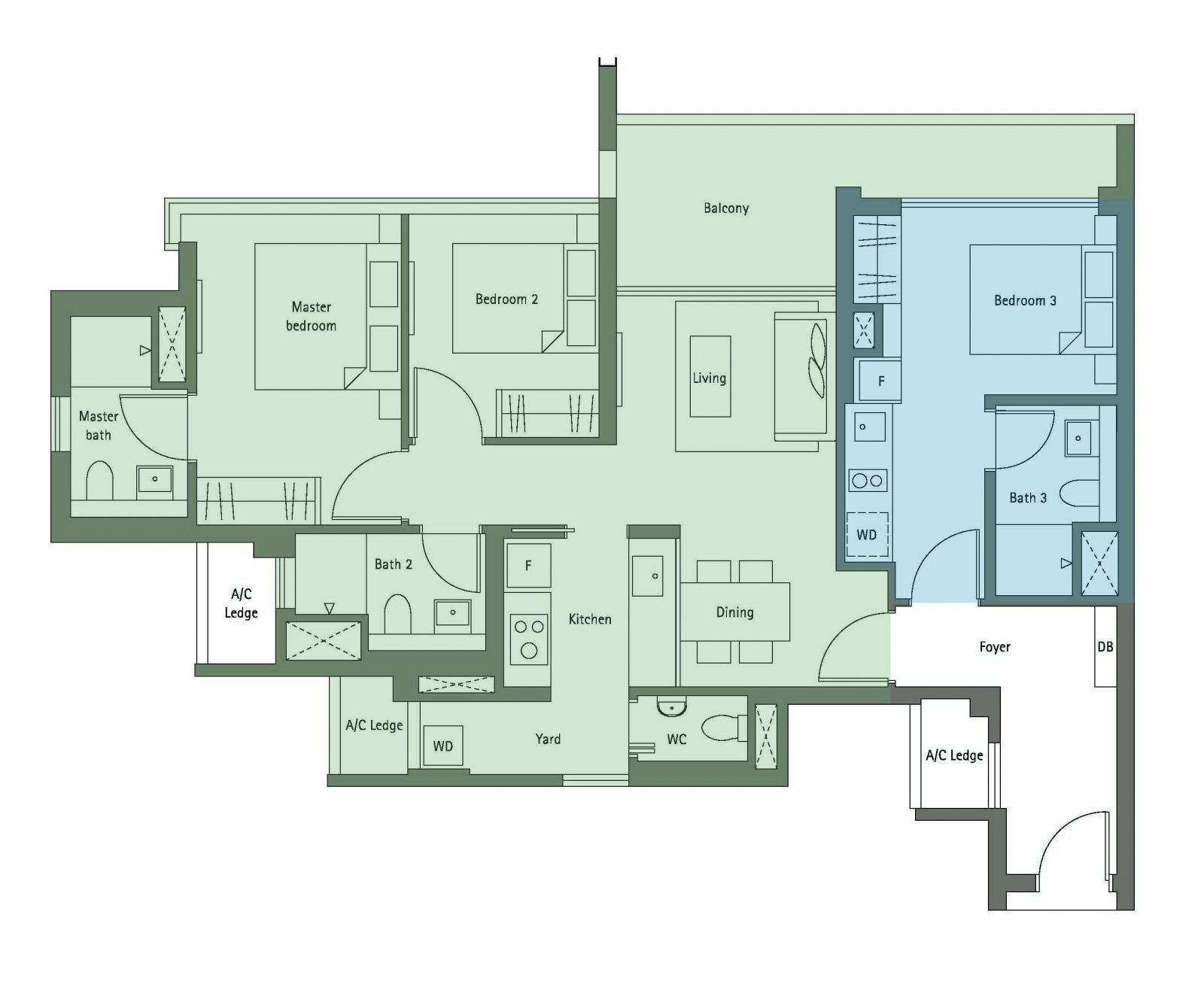 3 bedroom dual key condo floorpan