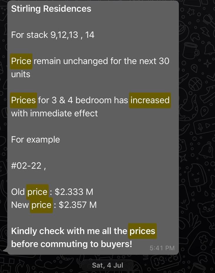 stirling residences price increase