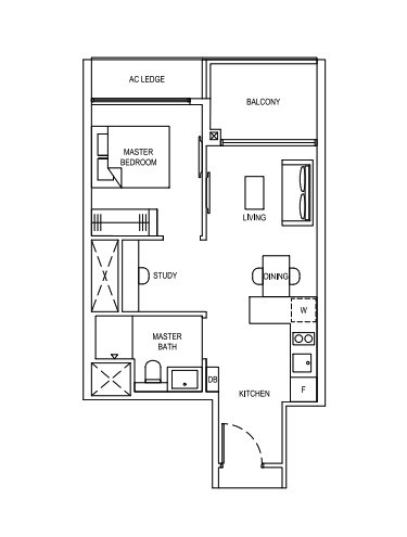 florence residences 1 bedroom study floorpla