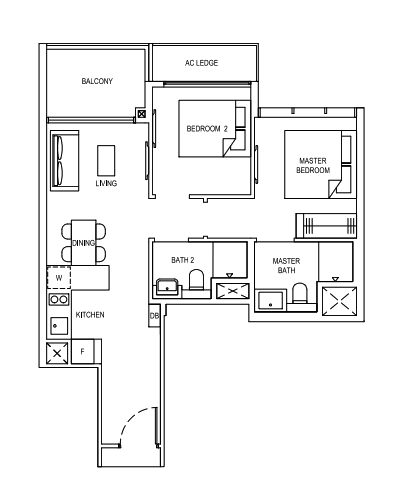 Florence Residences 2 bedroom deluxe floorplan