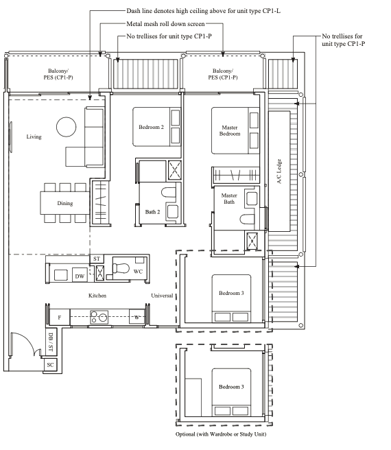 the reef at king's dock 3 bedroom floorplan