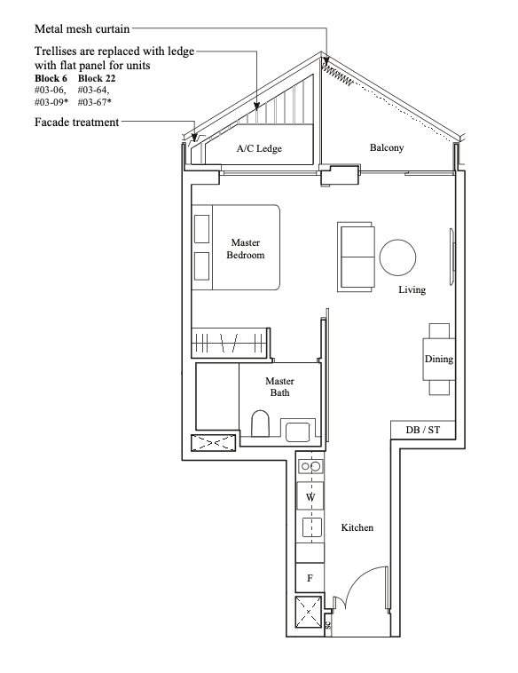 the reef at king's dock 1 bedroom floorplan