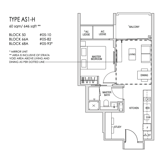 Kent ridge hill residences 1 bedroom study floorplan