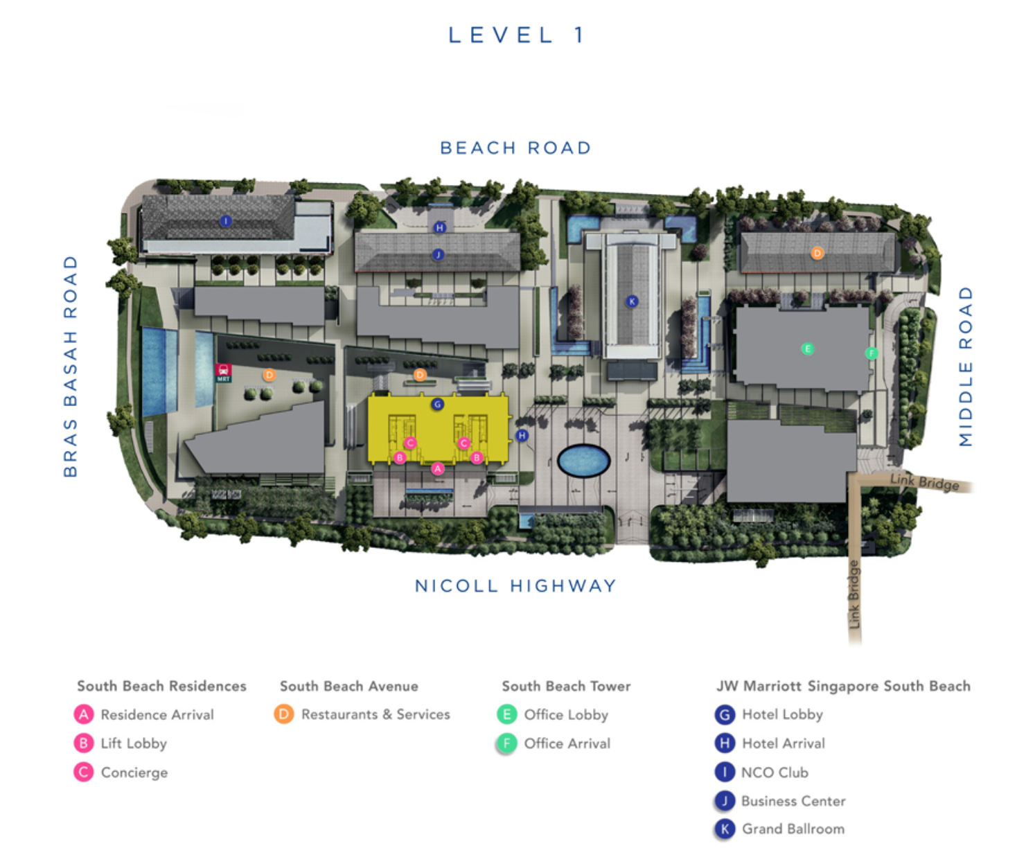 South Beach level 1 site plan between Beach Road, Nicoll Highway and Bras Basah Road