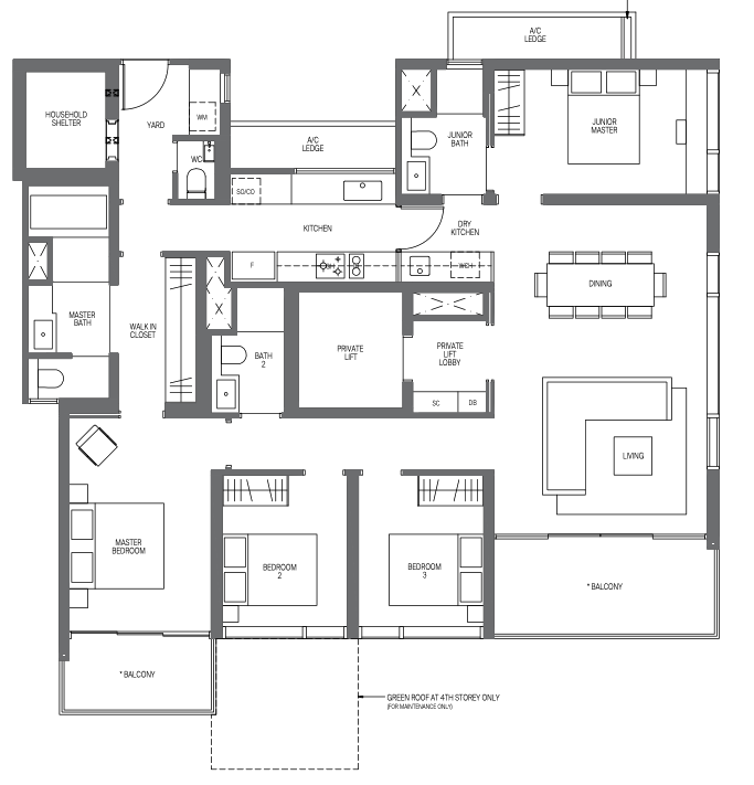 midtown modern 4 bedroom floorplan
