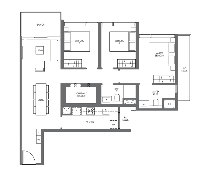 midtown modern 3 bedroom floorplan