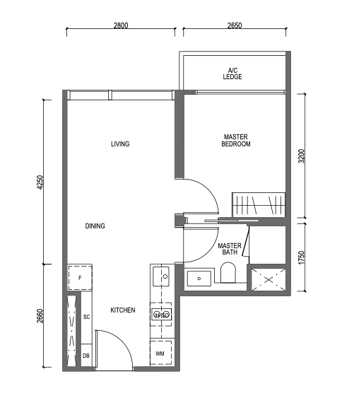 midtown modern 1 bedroom floorplan