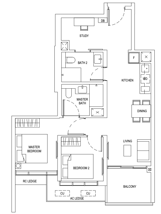 one bernam 2 bedroom study floorplan