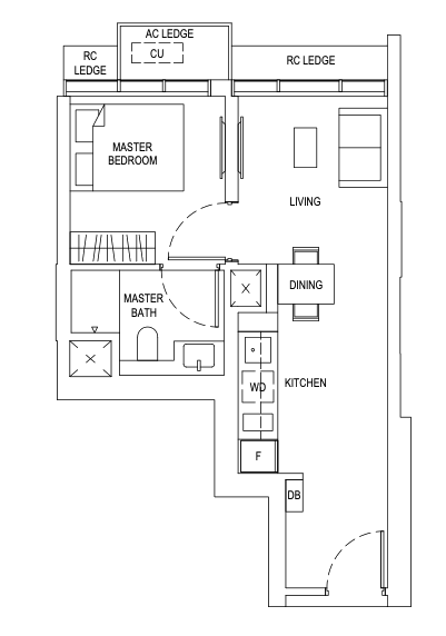 one bernam 1 bedroom floorplan
