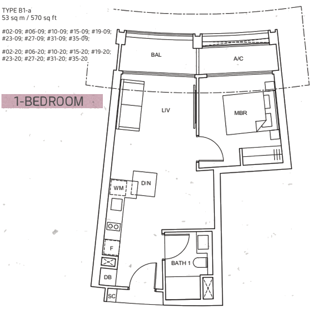 one pearl bank 1 bedroom floorplan