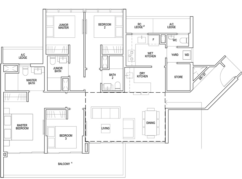 riverfront residences 4 bedroom floorplan
