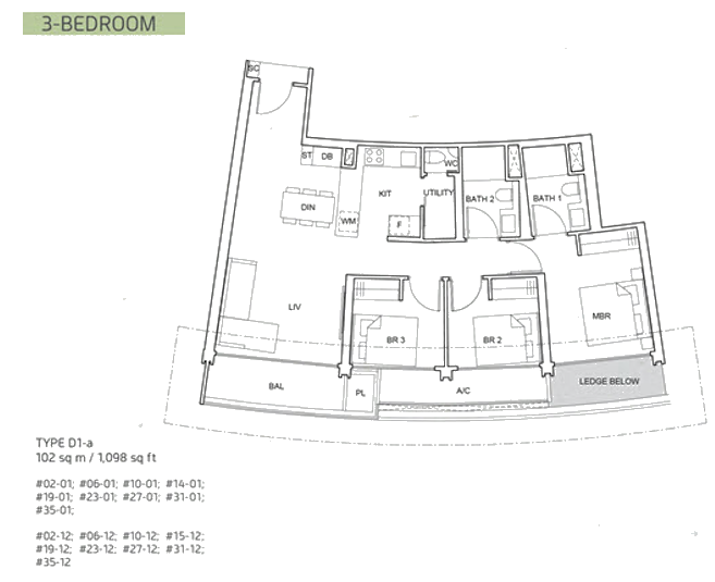 one pearl bank 3 bedroom floorplan