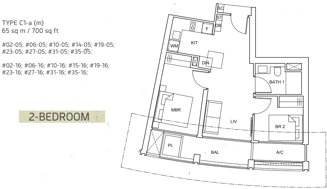 one pearl bank 2 bedroom floorplan