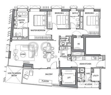 3 Orchard By-the-Park 3-bedroom floor plan with private lift, 1,776 sq ft