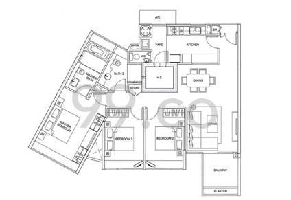 One Jervois 3-bedroom floor plan, 1,292 sq ft