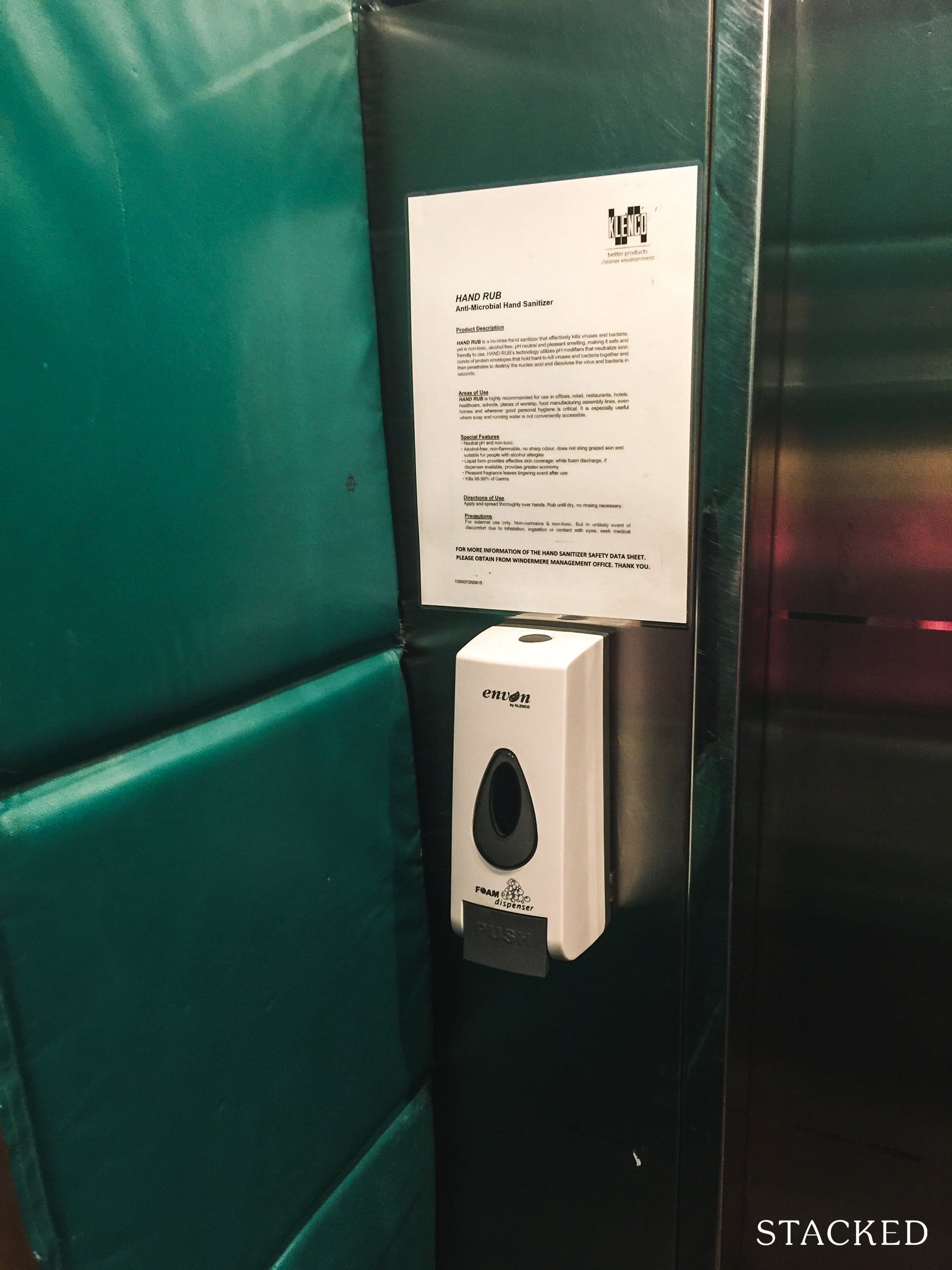 hand sanitizer in lift