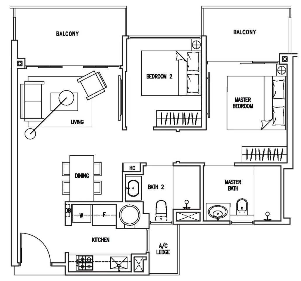 The Nautical 2 Bedroom 764 sqft unit