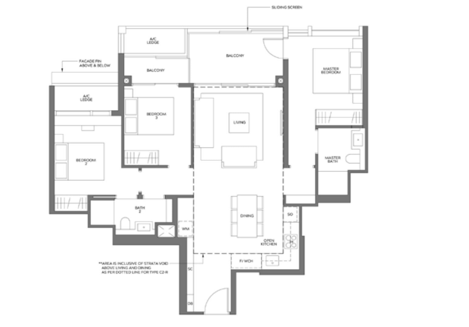 meyer mansion 3 bedroom type c2 floor plan 1109 sqft