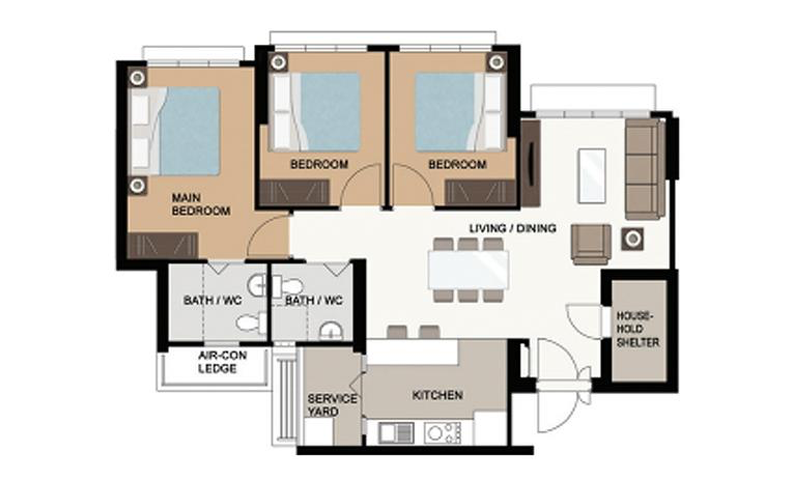4 room hdb flat singapore floor plan