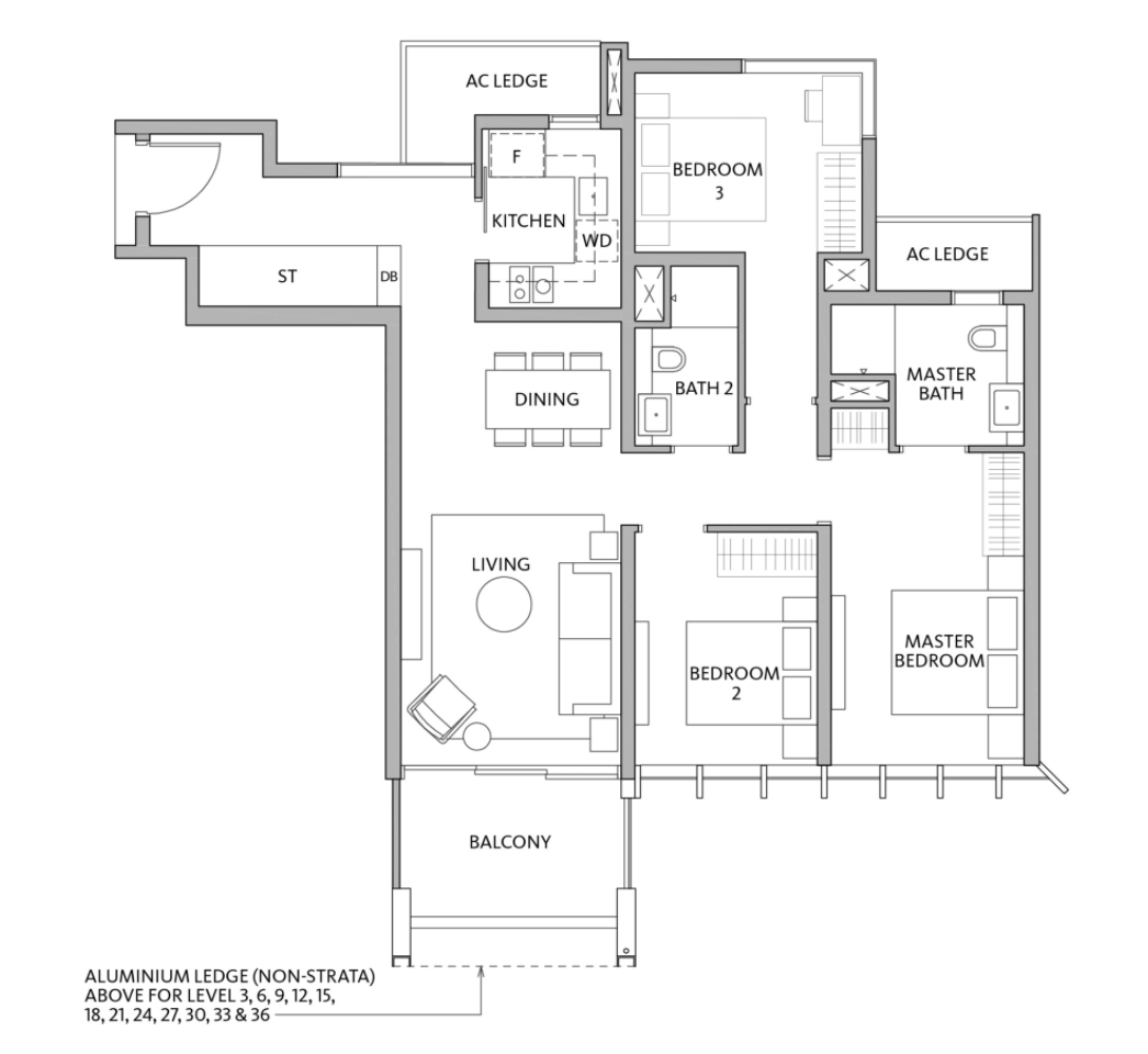 The Riviere 3-bedroom layout