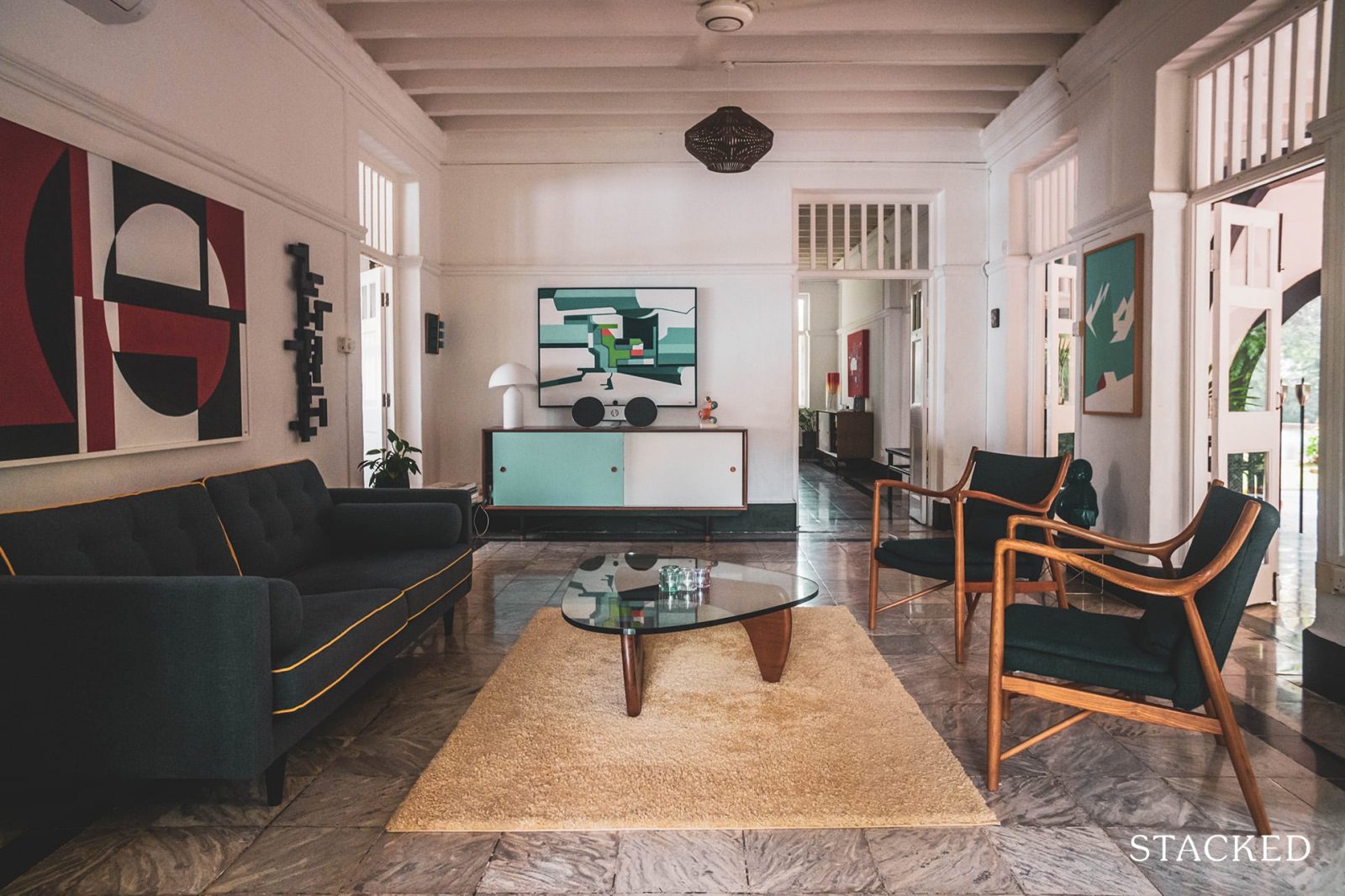 Living In A Contemporary Mid-Century Black-And-White Bungalow In Singapore