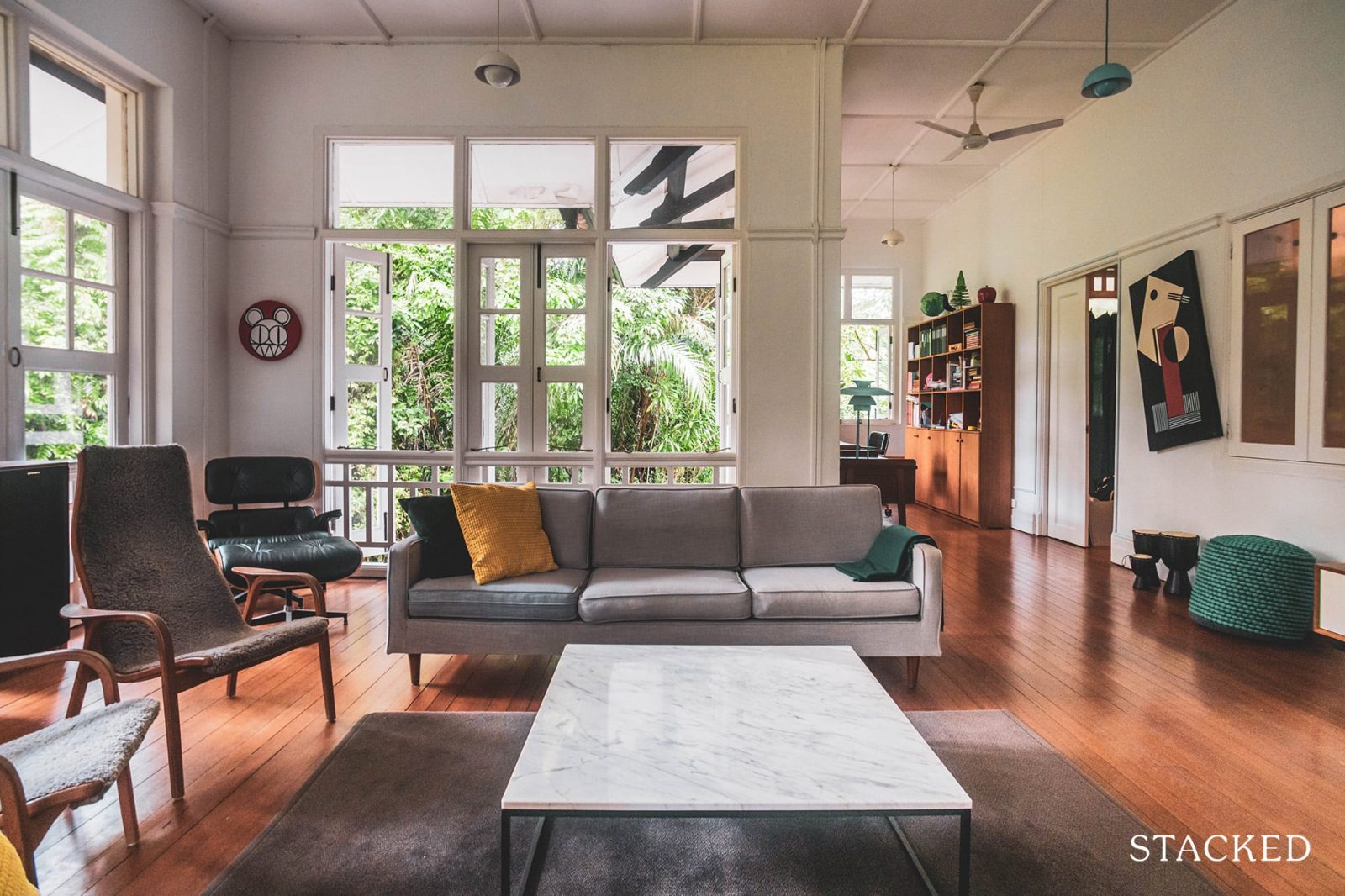 Living In A Contemporary Mid-Century Black-And-White Bungalow In Singapore