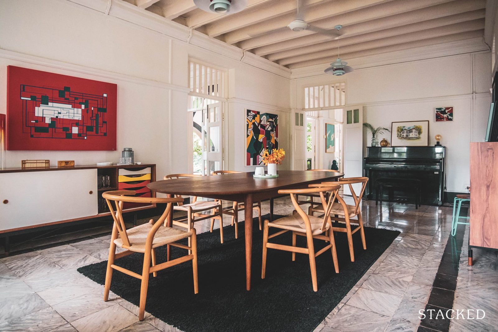 Living In A Contemporary Mid-Century Black-And-White Bungalow In Singapore