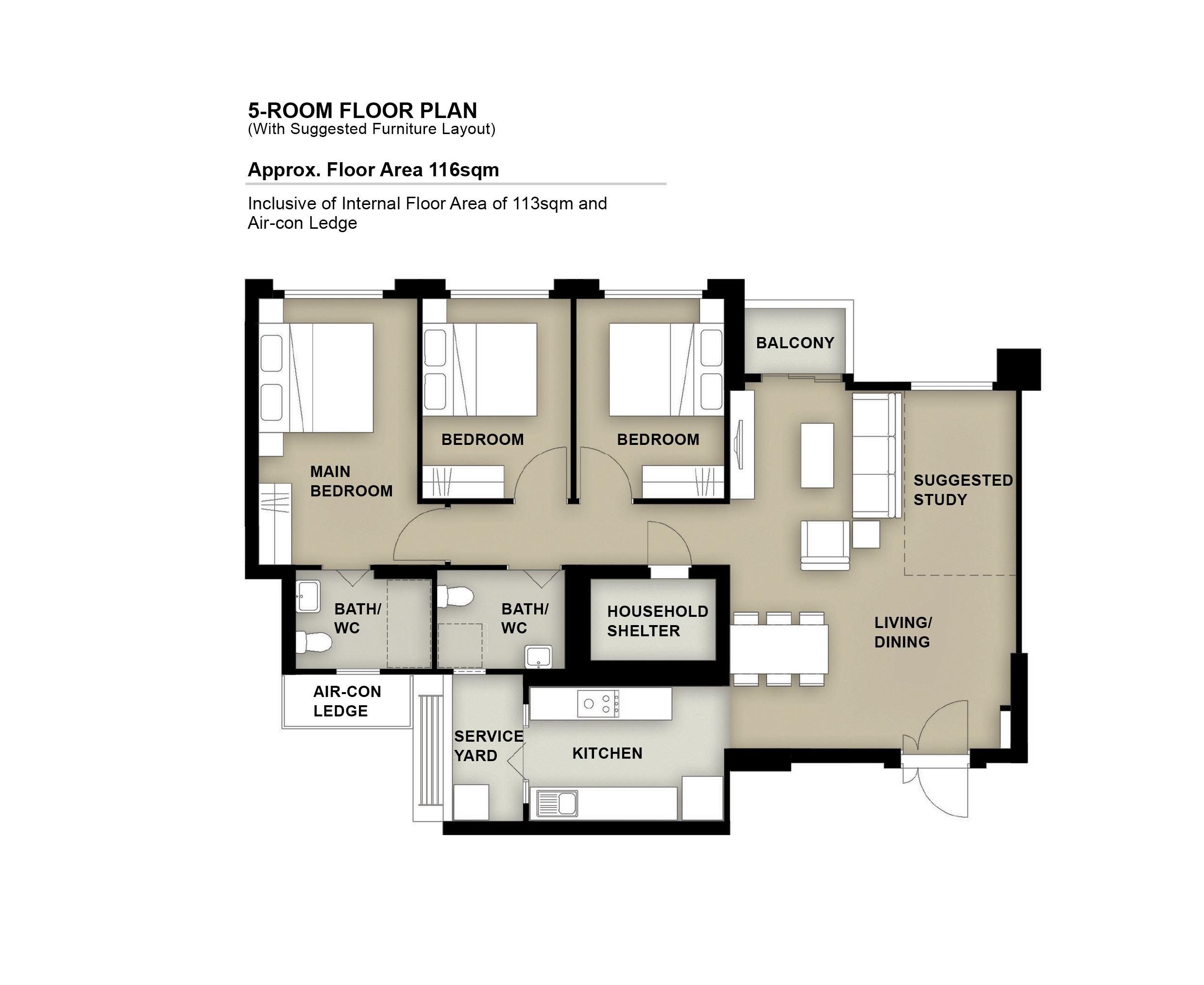 Yishun Boardwalk 5 Room Floor Plan