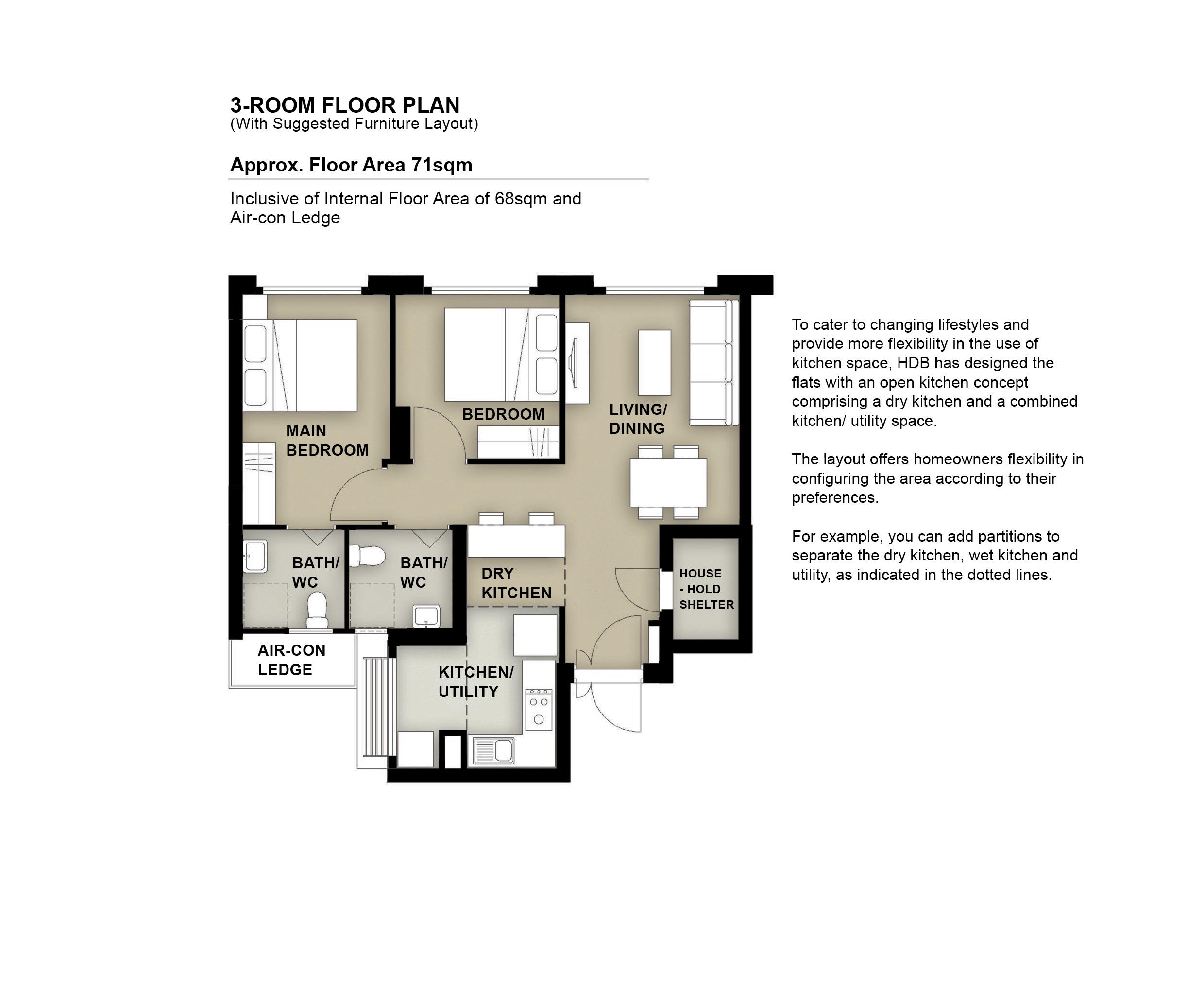 Grove Spring @ Yishun 3 Room Floor Plan