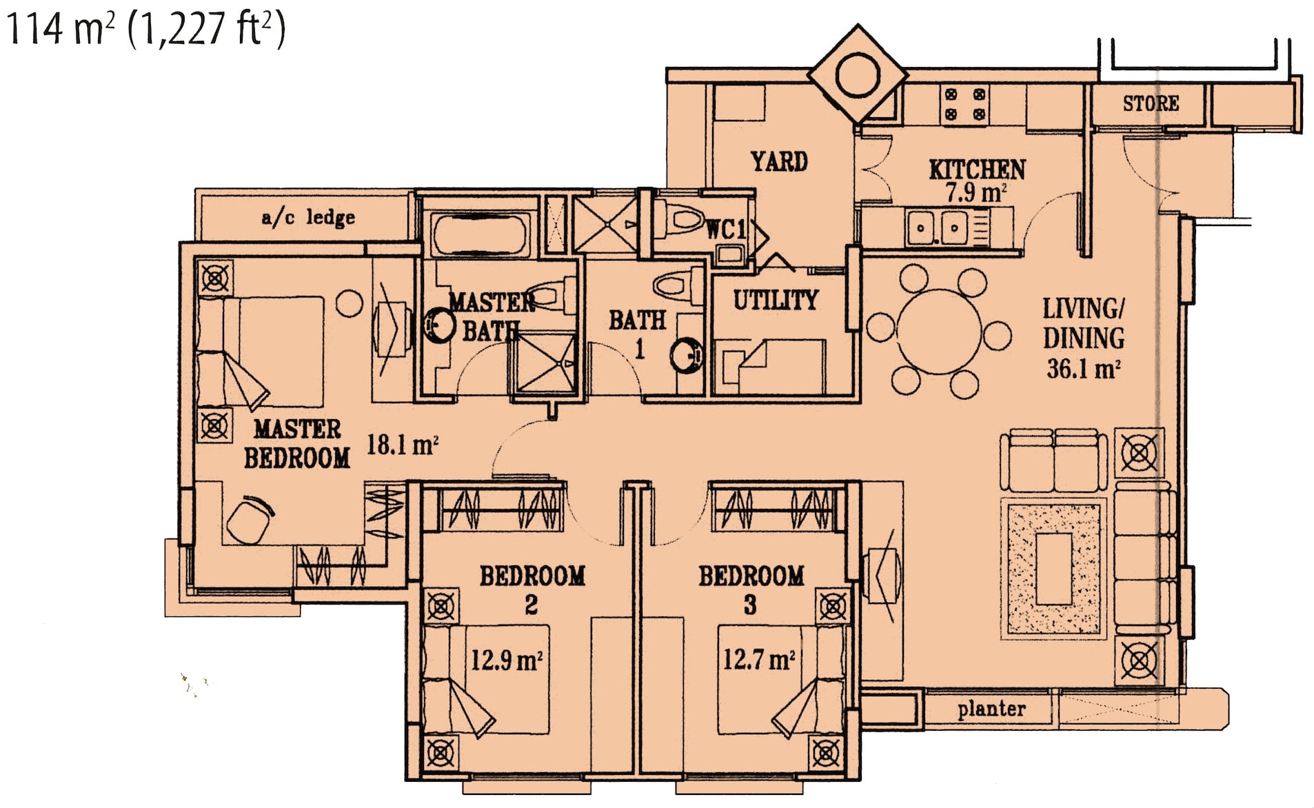 the florida 1227 sqft floor plan