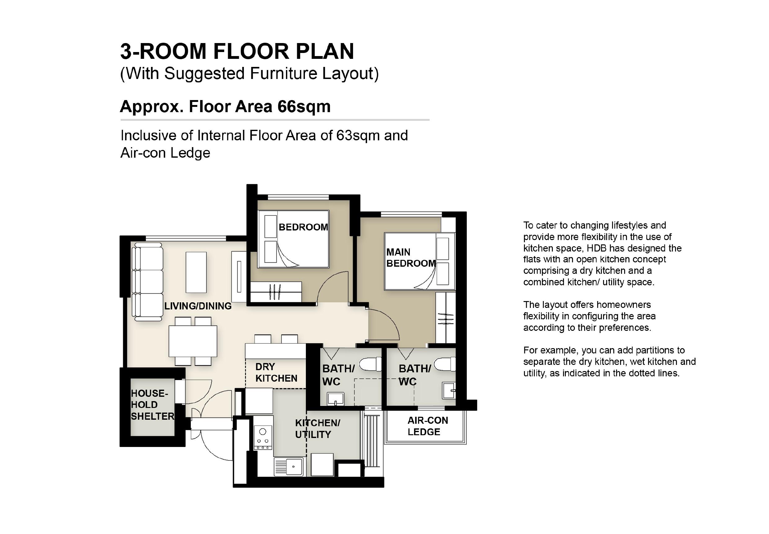 King George's Heights 3 Room Floor Plan