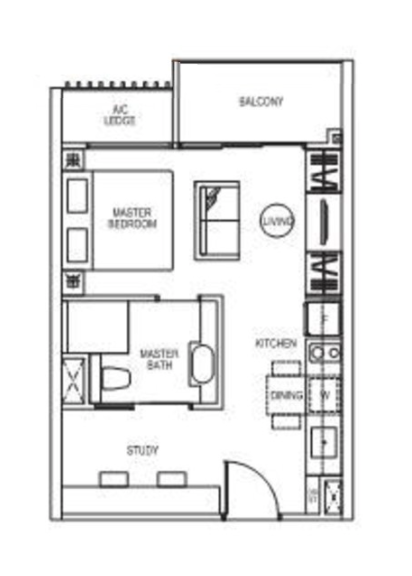 The Poiz Residences Studio plus Study layout