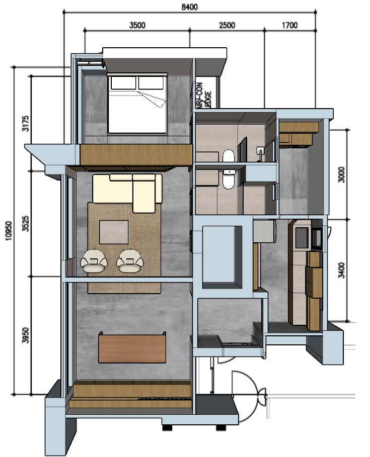 3 room flat design