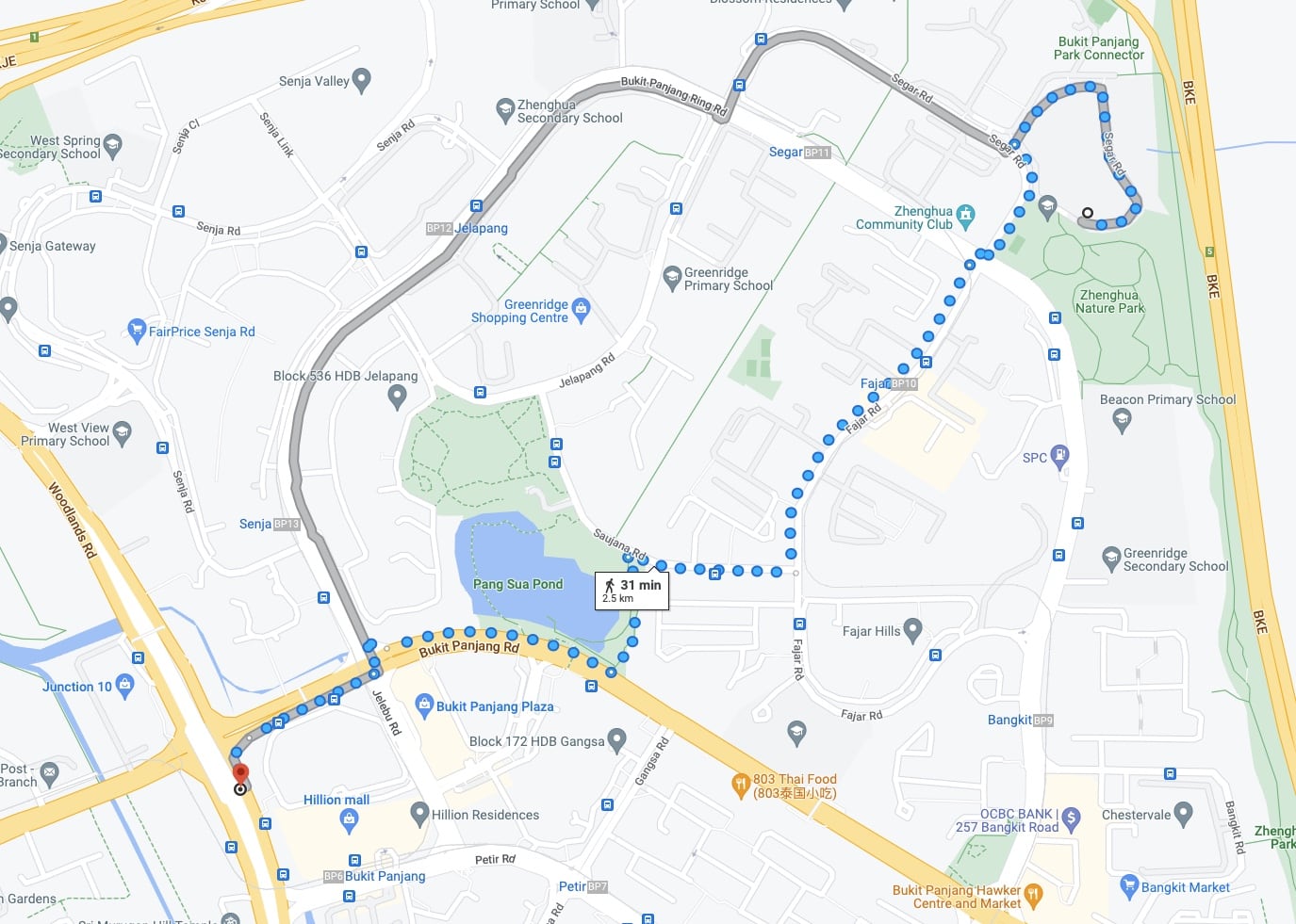 segar road walk to mrt google maps