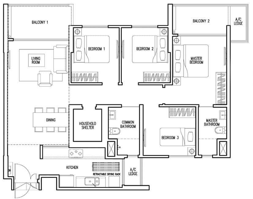 Parkland Residences 5 Room Flat Floor Plan 1
