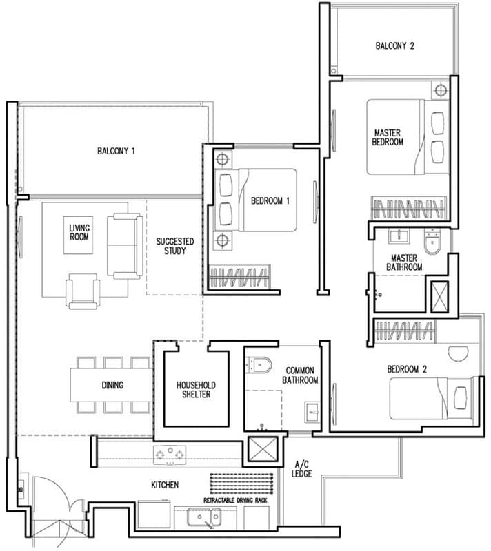 Parkland Residences 5 Room Flat Floor Plan
