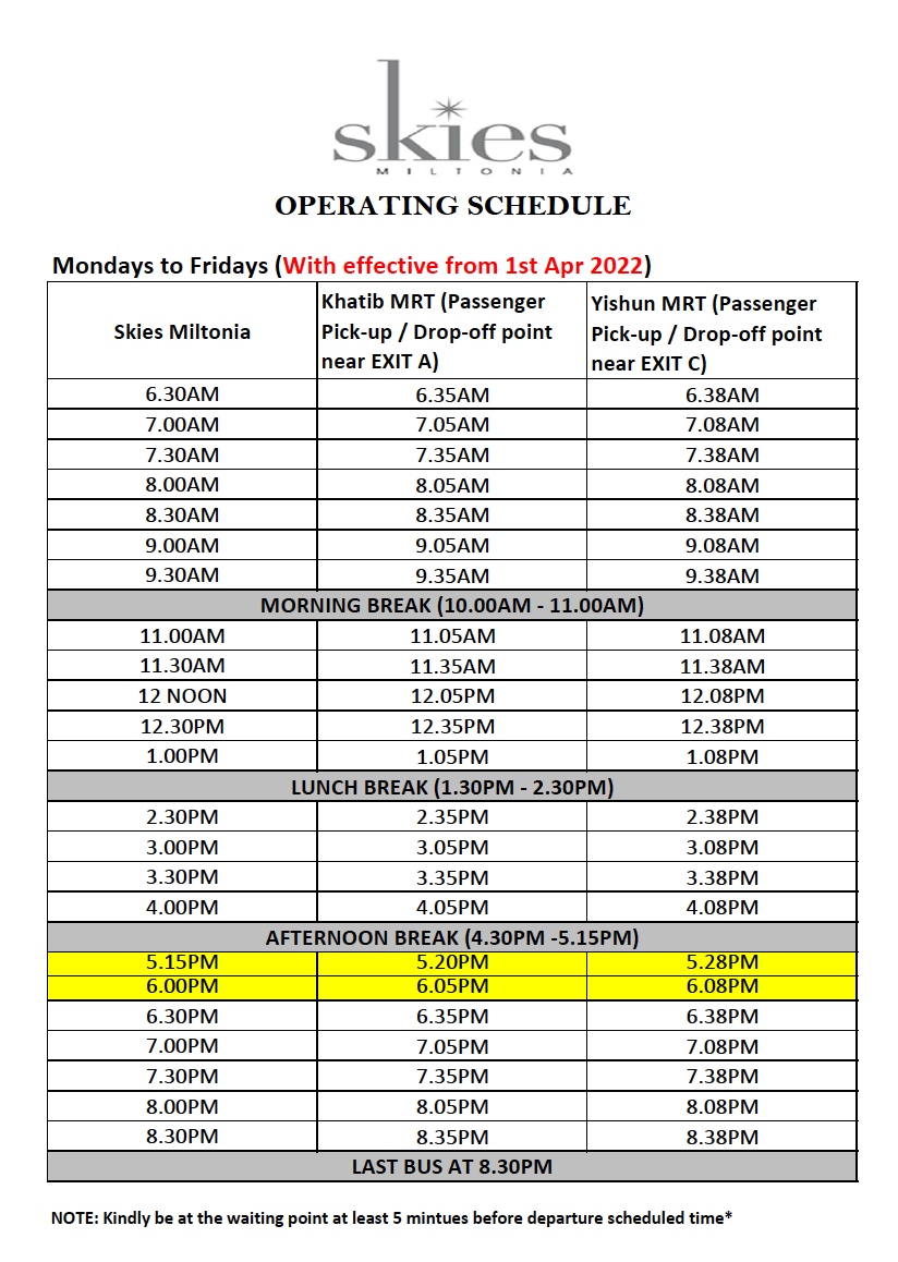 Skies Miltonia Schedule