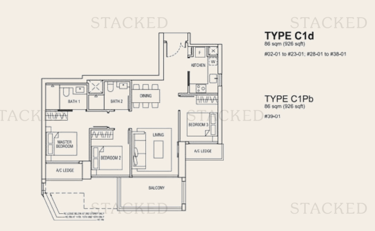 alex residences 3 bedroom floorplan