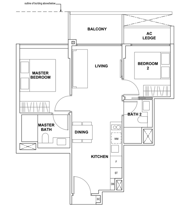 Royal Green 2 bedroom dumbbell layout