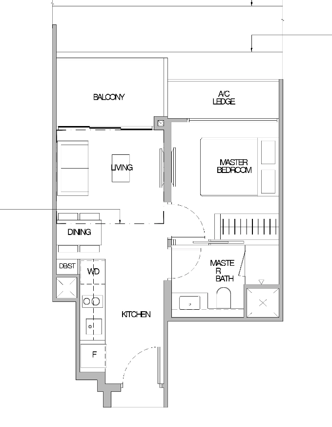 1 bedder 441 sqft layout