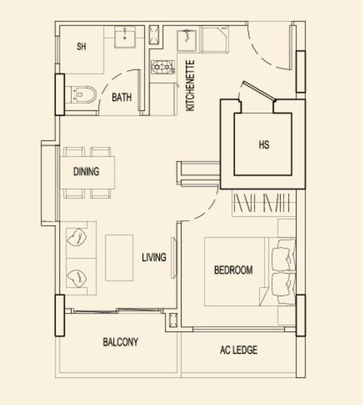 Parc Rosewood 1 bedroom unit layout 2
