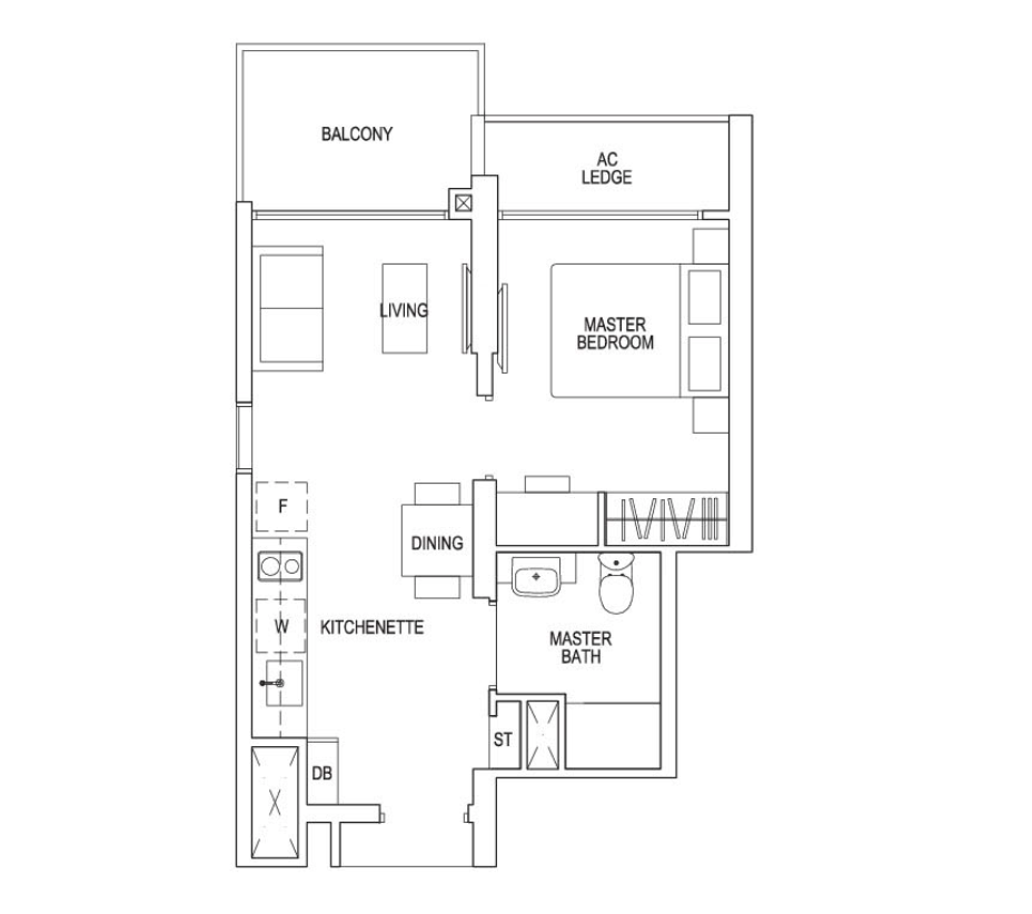 Parc Riviera 1 bedroom unit layout