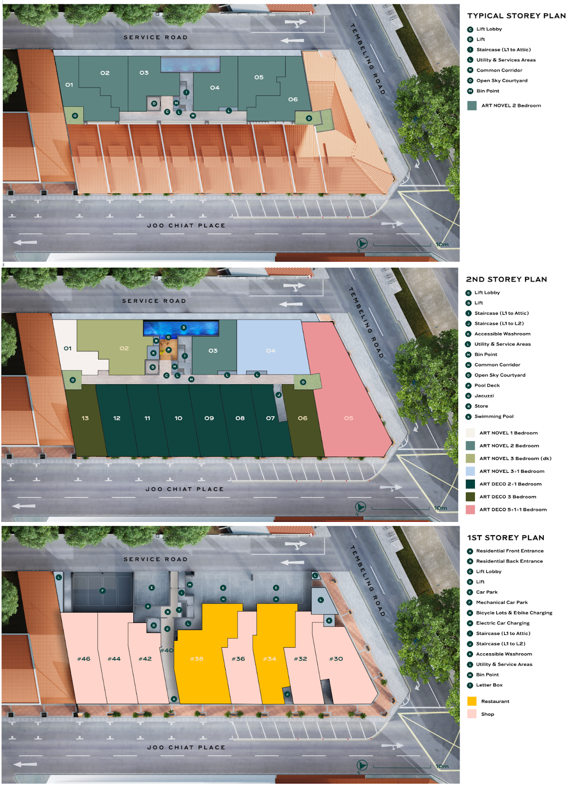 Atlassia site plans for the 1st, 2nd and typical storeys along Joo Chiat Place